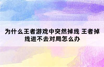 为什么王者游戏中突然掉线 王者掉线进不去对局怎么办